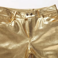 Symoide Muške casual pantalone - Nightclub ličnosti Sjajne pantalone Pozorni kostimi Casual Hlače Kožne hlače Zlato XXL
