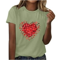 Olyvenn Save Big čvorove majice za žene Grafički kratki rukav Ljubav Heart Print Fashion Dame Bluze Vrhovi Valentines Dan Crew Pokloni labavi Ležerne prilike za slobodno vrijeme zeleno 8