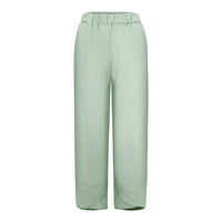 Ženske hlače od elastičnih struka sa džepom Ljetne modne hlače za dame casual labave hlače Pamučna posteljina dugačka boja trenira zelena XL