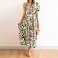 B91XZ sunčane haljine za žene Ljeto cvjetno sundress casual jedno rameni ruj Flowy Midi Beach Boho haljine Havajske haljine za žene zelena, xxl