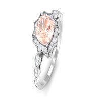 Morganitni prsten za jastuk za žene sa dijamantskim halo, vintage inspirirani prsten, 14k bijelo zlato, SAD 6,00