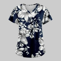 Ženske bluze s kratkim rukavima modna bluza za ispisane ženske plus košulje V-izrez ljetni vrhovi plavi xxxl