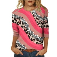 Prime Deef Žene Stripes Leopard Patchwork Pulover Majica Ljetni modni majica kratkih rukava Bluza za juniore Watermelon Red, XL