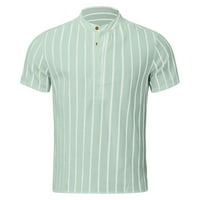 Muška ležerna pruga Stripe majica kratki rukav štand košulje košulja za majice na vrhu majica za muškarce Green XL