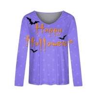 Duks za ženska modna labava fit tanki V-izrez Noć vještica sa šivanim majicama dugih rukava za žene i donju majicu Purple 2xl