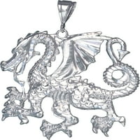 Veliki teški sterling srebrni zmaj privjesak za ogrlice gram s dijamantskim grafikom i figaro lancem
