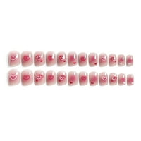 Kratka štampa na noktima slatka dizajna srca Slatki stil Potpuni pokriveni nokti Jelly ljepila Model