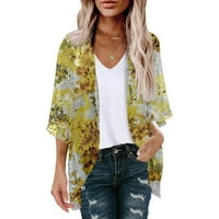 Ženska moda plus veličine Ženski ljetni cvjetni print Puff rukavac kardigan labav pokrov u kaznenu bluzu ljetni trendi vrhovi zlata
