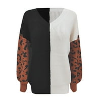 V džemperi za žene za žene jesen zimski čišćenje, ženski leopard V-izrez uzorak uzorak ubodno u obliku ležerne majice