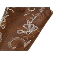 Eloshman Womens Retro Almond Toe Mid Calf Boots Work Moda Vintage Western Cowgirl Comfort Chunky Block Heel Tamno Brown 8.5