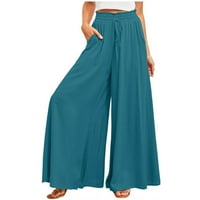 Plus veličine pantalone žene Ljeto Čvrsto dugme džep elastične struke duge hlače nebesko plavo 12