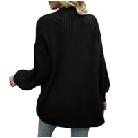 Ženski vafli dugih rukava Klintni kardigan otvoren prednji kozdan džemper sa džepovima