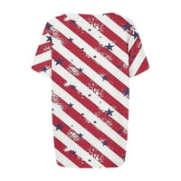 Oalirro američka zastava cvjetni tisak za žene 4. srpnja Ljetni vrhovi za žene Patriotsko neovisnosti dan Crvena ženska modna ugodna povremena bluza s kratkim rukavima s V-izrezom