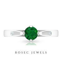 Prirodni smaragdni pasijans Obećaj Prsten sa dijamant, može ring rođenja, srebro, US 13.00