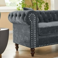 Cosotower 80 Duboko dugme za tapacirane presvlake luksuzne klasične jastuke u obliku chesterfield l u obliku slova L, gurljive noge od punog drveta, sivi velvet