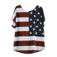 Plus veličine 4. jula vrhovi za žene USA Star Stripes Patriotska majica Casual Crew izrez kratkih rukava Grafičke mase, ljetni štednji