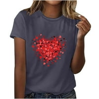 Valentine's Dnevna majica za žene Love Heart Print Graphic Tee Tors kratkih rukava Majice Ljetni vrhovi Crewneck Ležerna bluza za tinejdžersku djevojku Tamno siva l