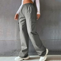 Tking modne ženske ljetne hlače Ležerne prilike labavi elastični struk ravnoj nozi sa džepovima tamno siva XL