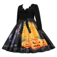 Paille haljina za Halloween za žene Halloween tiskani s dugim rukavima A-line V-izrez haljina JY M