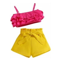 Dječje ljetne djevojke 'set dječje slatke rufffle čipke suspenzije žute kratke hlače pogodne za djecu u dobi od 5 godina