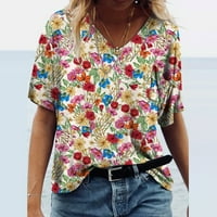 Poklonstveni modni ženski ljetni tiskani kratki rukav V-izrez majica Casual Tee vrhovi