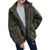 FIMKAUL ženska jakna kaputi zimski jesen plus veličina dugih rukava casual top vrhovi čvrsti topli zipper rever otvoreni prednji kaput