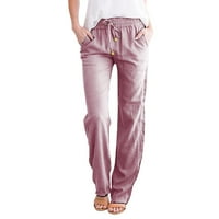 Hlače za žene Žene Visoke struke Široke pantalone za noge Ležerne prilike elastične pantalone Comfy ravne noge duge hlače sa džepovima Ljetne hlače Žene Pink XL