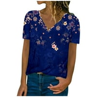 Ženske vrhove V-izrez cvjetne bluze casual ženske majice kratki rukav modni plavi l