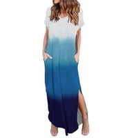 Boho Maxi Haljina za ženske ležerne duge haljine kratki rukav Split V izrez Print Maxi Place Haljine Proljetne ljetne haljine za žene Bluel