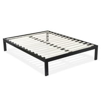 Queen size Moderna crna metalna platforma okvir za krevet s drvenim letvicama