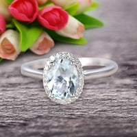 1. karat ovalni rez akvamarinski angažman prsten za vjenčanicu poklon na 10k bijelo zlato