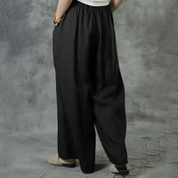 Ženske hlače široke noge modni ljetni čvrsti povremeni džep elastični struk duge hlače crne nas: 6
