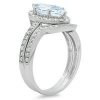 2. CT Marquise Cut plavi simulirani dijamant 18k bijelo zlato graviranje halo obljetnice vjenčanja Angažman mladenke Bridalni prsten set veličine 6,25