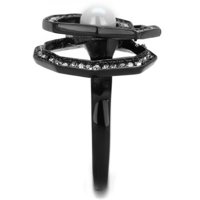 Luxe nakit dizajnira ženski crni prsten od nehrđajućeg čelika sa bijelim sintetičkim biserom - veličine 7