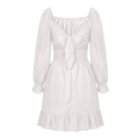 GUZOM Uskršnja haljina za žene - seksi modna casual čvrsta mini haljina s dugim rukavima bijela