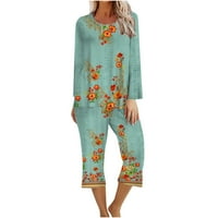Jalioing Pijamas set za žene okrugli vrat dugih rukava Top Rop pantalona stilskih tiskanih baggy udobnih odijela