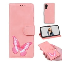 Torbica za Samsung Galaxy A 5G, magnetna kožna leptir uzorak džep kablične kartice Kickstand Wallet hibridni gumeni poklopac, ružičasta