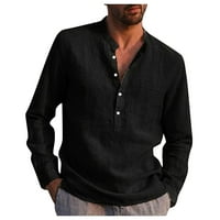 Košulja za muškarce Henley dugih rukava za muškarce labave gumb dolje pamučne posteljine muške majice casual crna xl