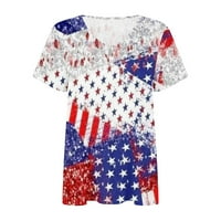 Dugme s kratkim rukavima dolje majice za žene Dan nezavisnosti TOP V-izrez kratki rukav casual USA zastava bijelog l