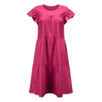 Ženska haljina za čišćenje ispod $ ženska ljetna moda casual okrugla vrata Solid ruffle haljina vruća ružičasta xxl a18430