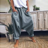 Entyinea Dukset žene, kauzalne labave vučne elastične strugove hlače udobne hlače u boji s džepovima