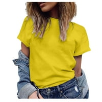 Žene Ljeto Classic-Fit Solid Boja kratkih rukava Crewneck Tunika Majica Yellow M