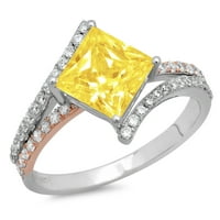 2. CT briljantna princeza Clear Simulirani dijamant 18k bijeli ružin zlatni pasijans sa accentima prsten sz 7.5
