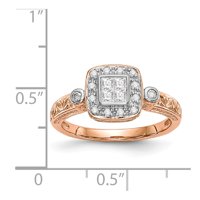 14k ružičarski zlatni prsten za angažman dijamantski kvadratni krug, veličina 7