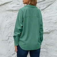 Korduroy tipka dolje majice za ženski dečko na dugih rukava za ogromnu veštačku jaknu, bluze čvrste boje vrhovi zelene s