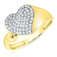 0,30CTW Natural Diamond 10k Žuti zlatni PAVE srčani prsten