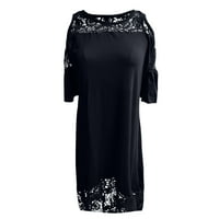 Ljetne haljine za ženske duljine lakta a-line srednje dužine modnog odmora sa čvrstom okruglom izrezom Crna s