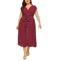 Ljetne haljine za žene Srednja dužina bez rukava moda polka dot V-izrez haljina crvena 3xl
