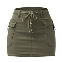 OCIVIESR Ženski manji gumb za crtanje niskog struka Mini traper suknja sa džepnim omotačem midi suknja asimetrična suknja