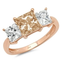 2. CT Sjajna princeza Clear Simulirani dijamant 18k Rose Gold Solitaire sa akcentima Trobonski prsten SZ 7.75